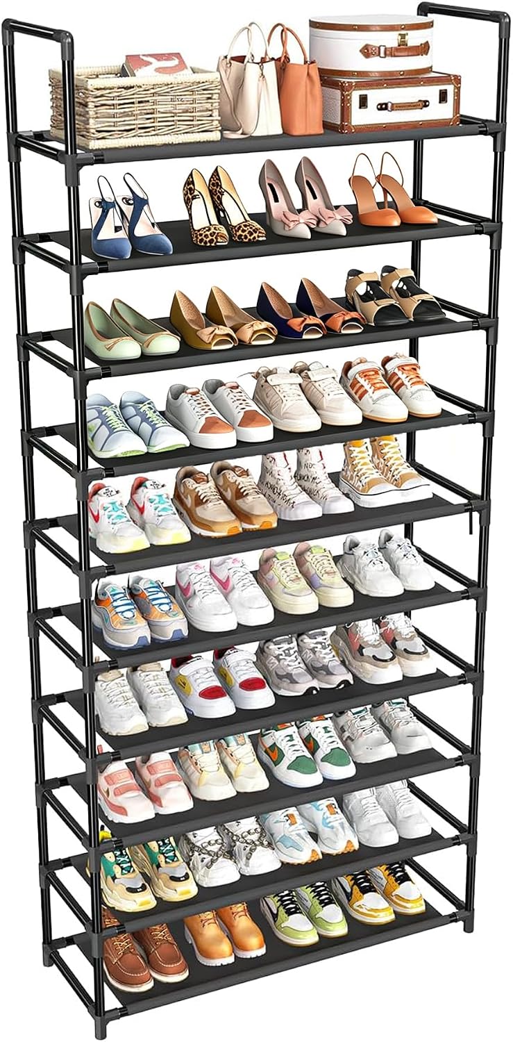 Simple Trending Tall Shoe Rack Storage Holds 40 Pairs, 10 Tier Shoe Organizer Shelf Large Capacity for Entryway Closet, Black