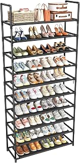 Simple Trending Tall Shoe Rack Storage Holds 40 Pairs, 10 Tier Shoe Organizer Shelf Large Capacity for Entryway Closet, Black