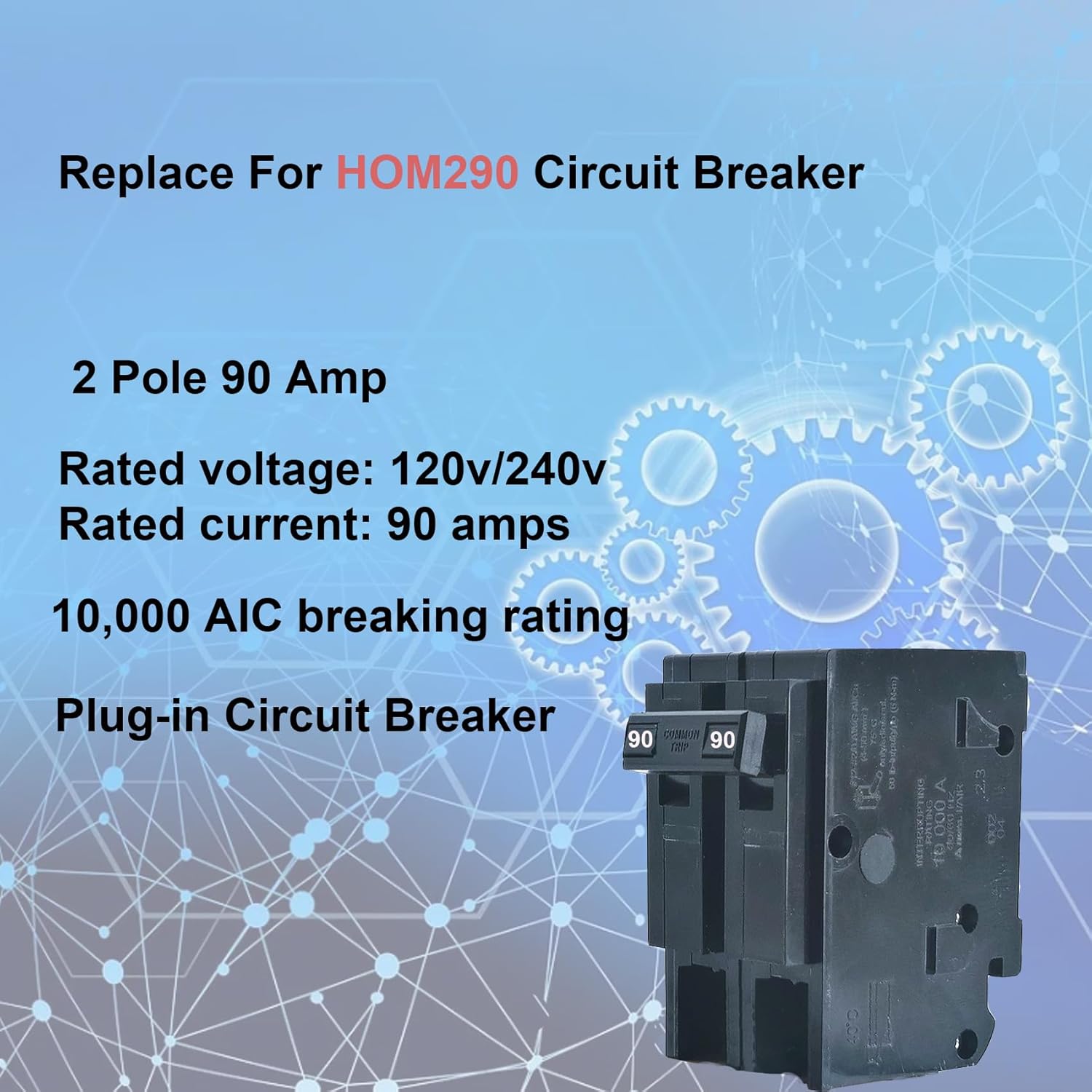 2 Pole 90 Amp Breaker,Replace for HOM290 Circuit Breaker,90 Amp 2 Pole,120/240V,Compatible with Most Load Centers.Plug-in Circuit Breaker,Thehermal Magnetic Protection,5 Year Warranty