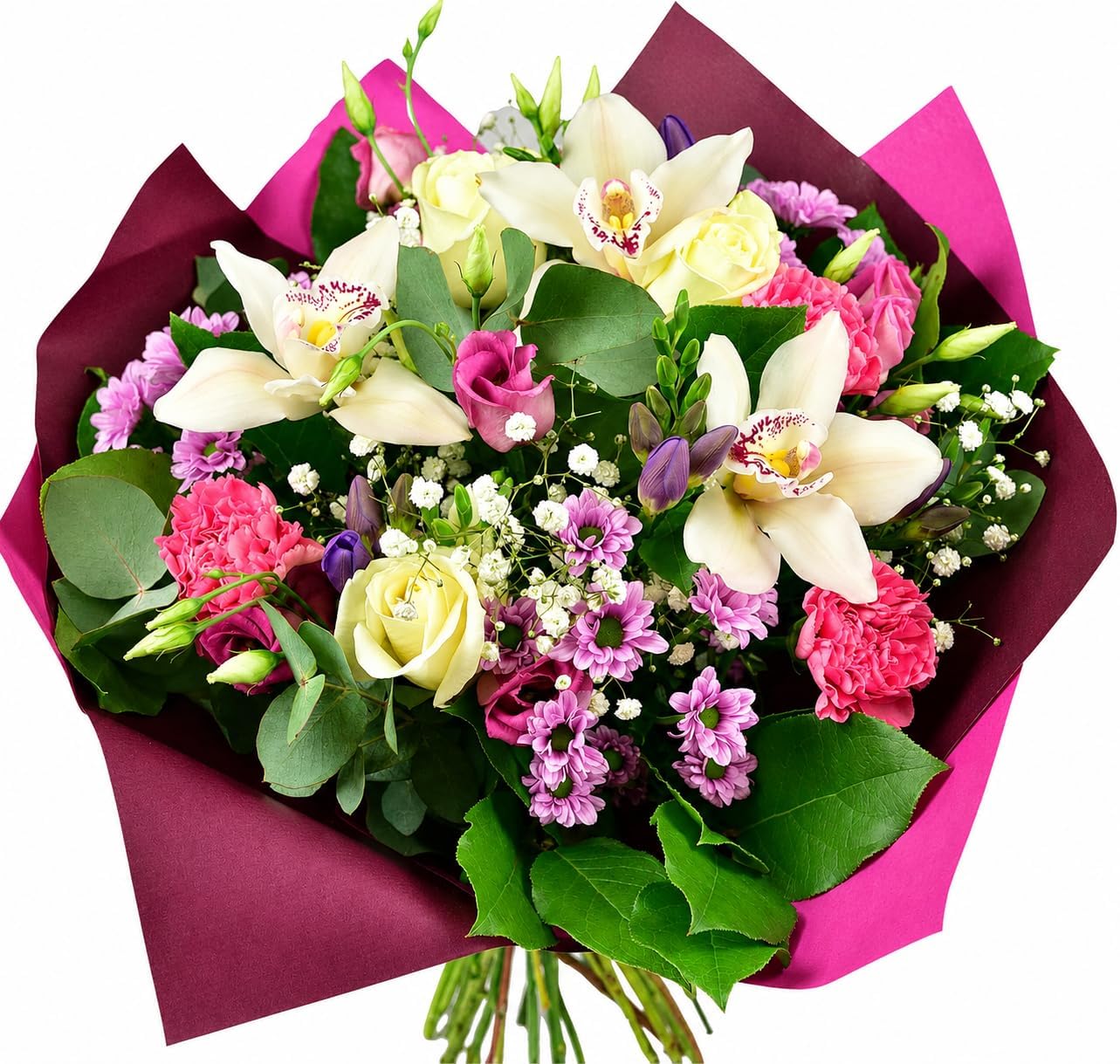 Sara Bouquet Fresh Bouquet, Cut Orchids and Roses in Pastel Tones | Flower Arrangement for Birthdays, Anniversaries, Get-Well, Thinking of you, Housewarming Occasions