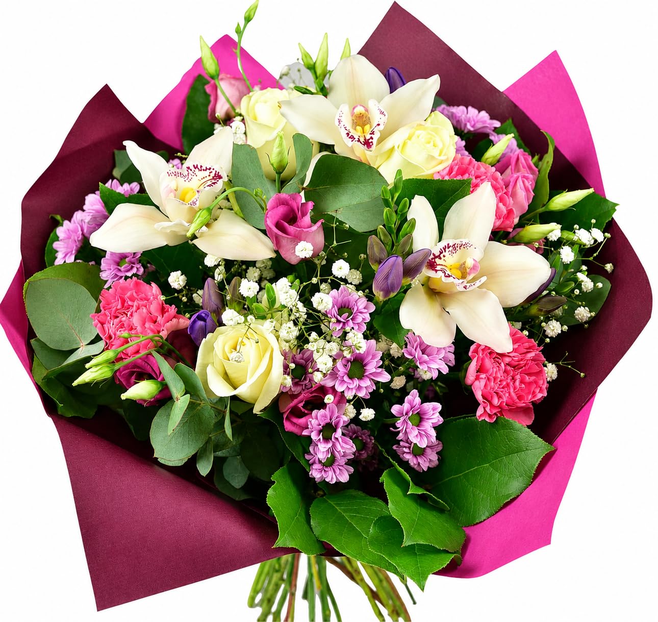 Sara Bouquet Fresh Bouquet, Cut Orchids and Roses in Pastel Tones