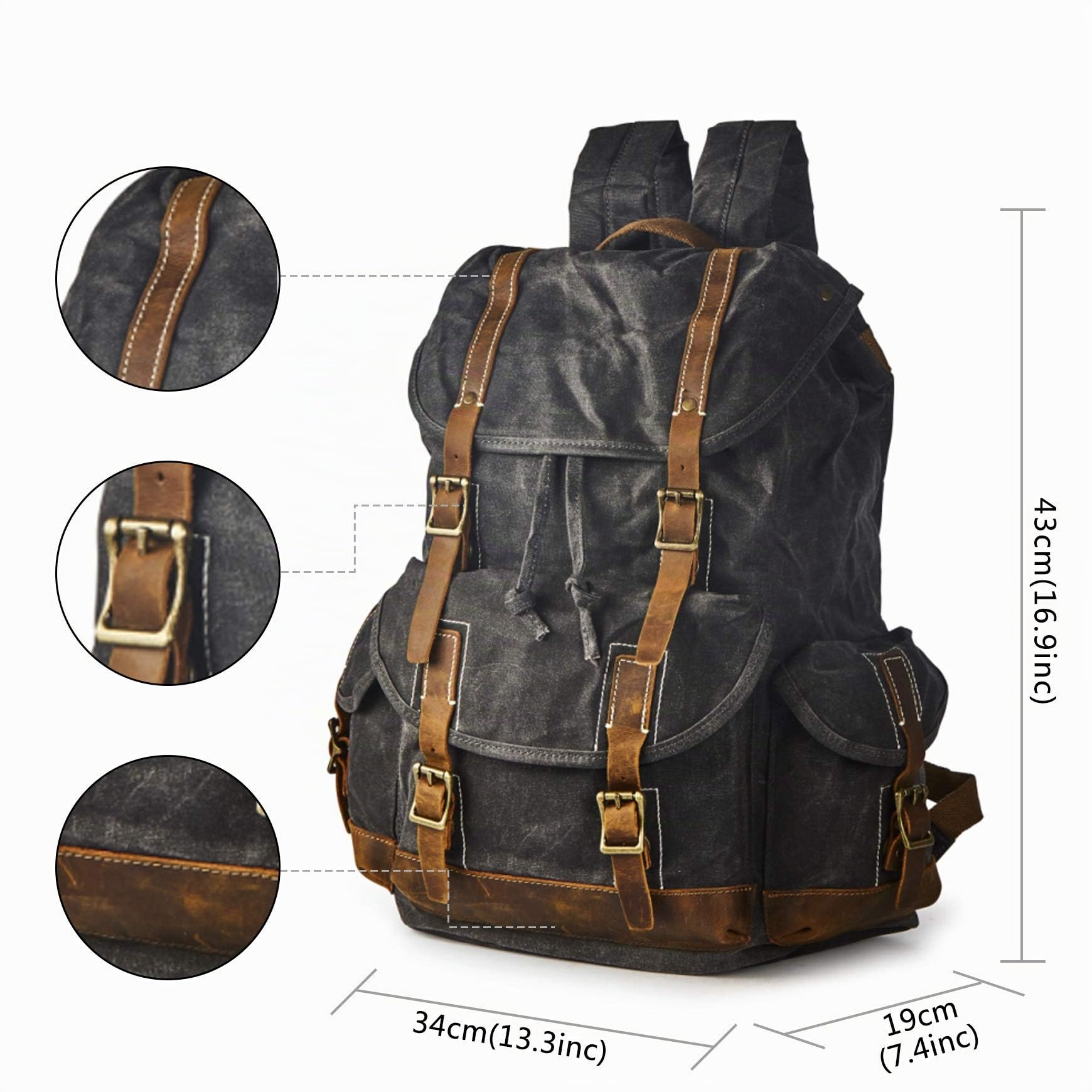 Leinen jagdrucksack,Leder lederrucksack herren,15.6 Zoll Laptop Alltag Wasserdicht rücksack für Herren Damen,Casual Business Sport Wanderrucksack