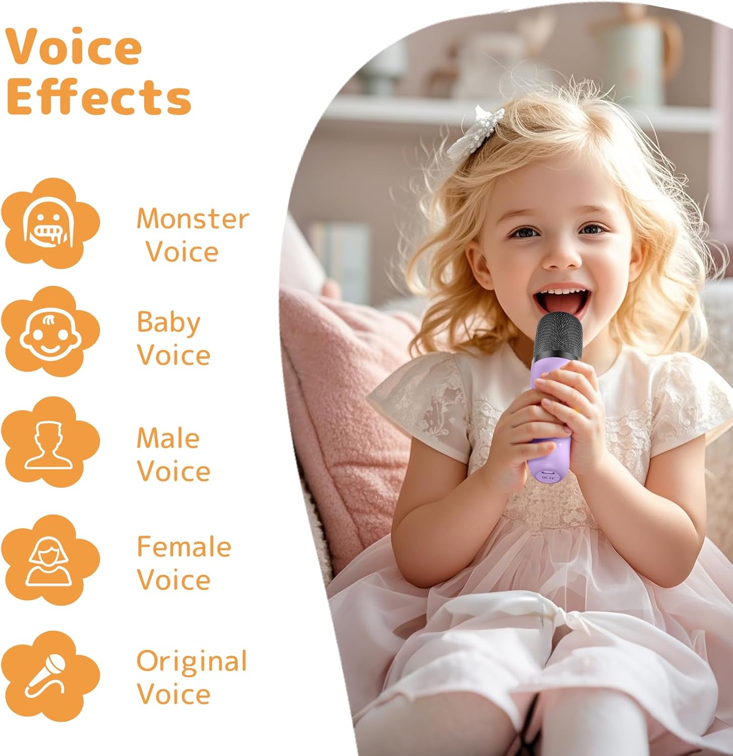 Fede Karaoke Machine for Kids Adults, Mini Karaoke Machine with 2 Wireless Microphones, Portable Bluetooth Speaker with Voice Changing Effects & LED Lights, Best Gifts Toys for Girls and Boys - Image 7