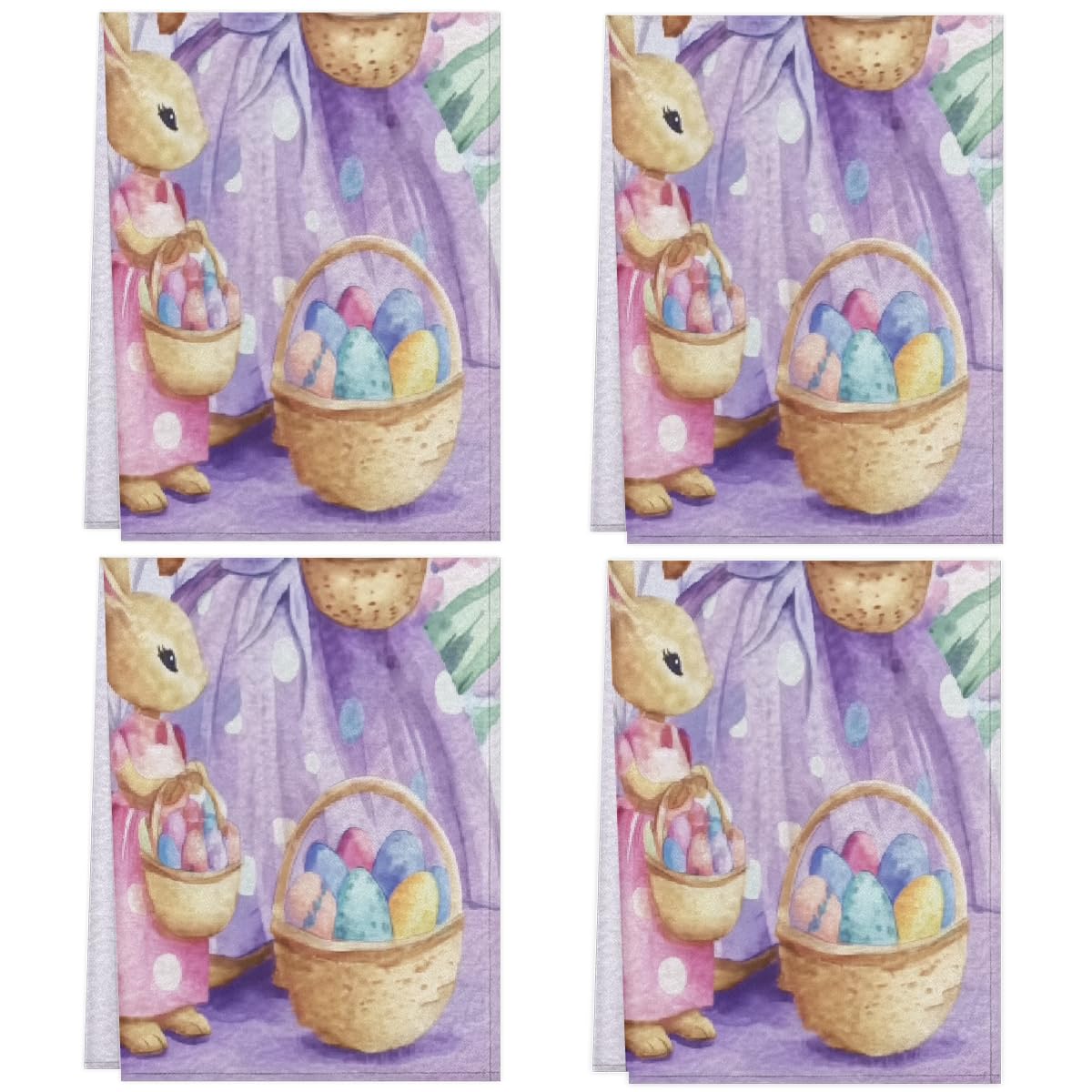 Torchons microfibre Pâques lot de 4 essuie-mains absorbants lapin 45x72cm