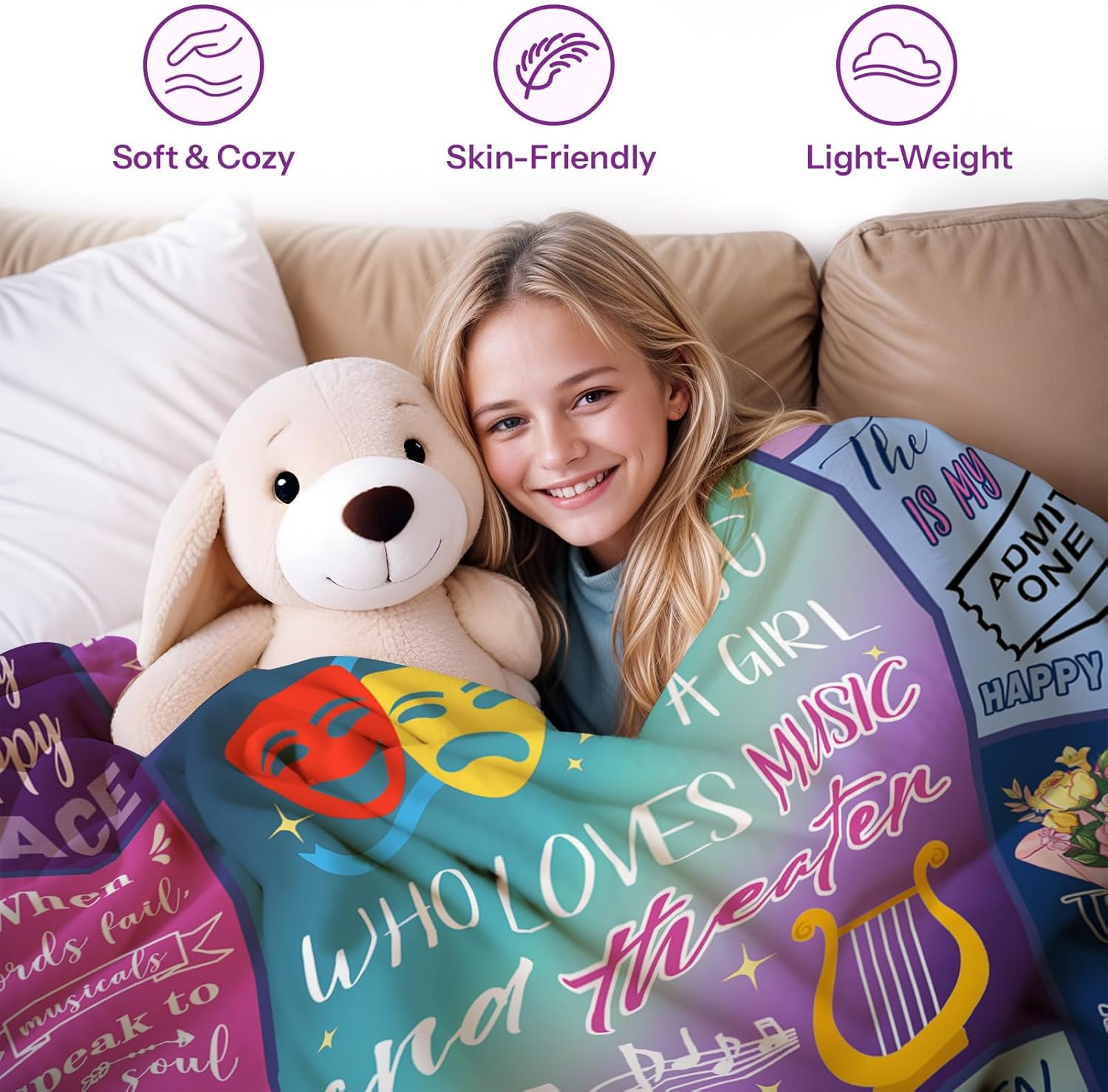 Theater Blanket Gifts for Women, for Girls, Musical Theater Present for Men, Birthday Gifts for Women, Warm Throw Blanket for Sofa, for Holiday, Birthday, Gifts for Chritsmas Thanksgiving 40x50in - Image 3