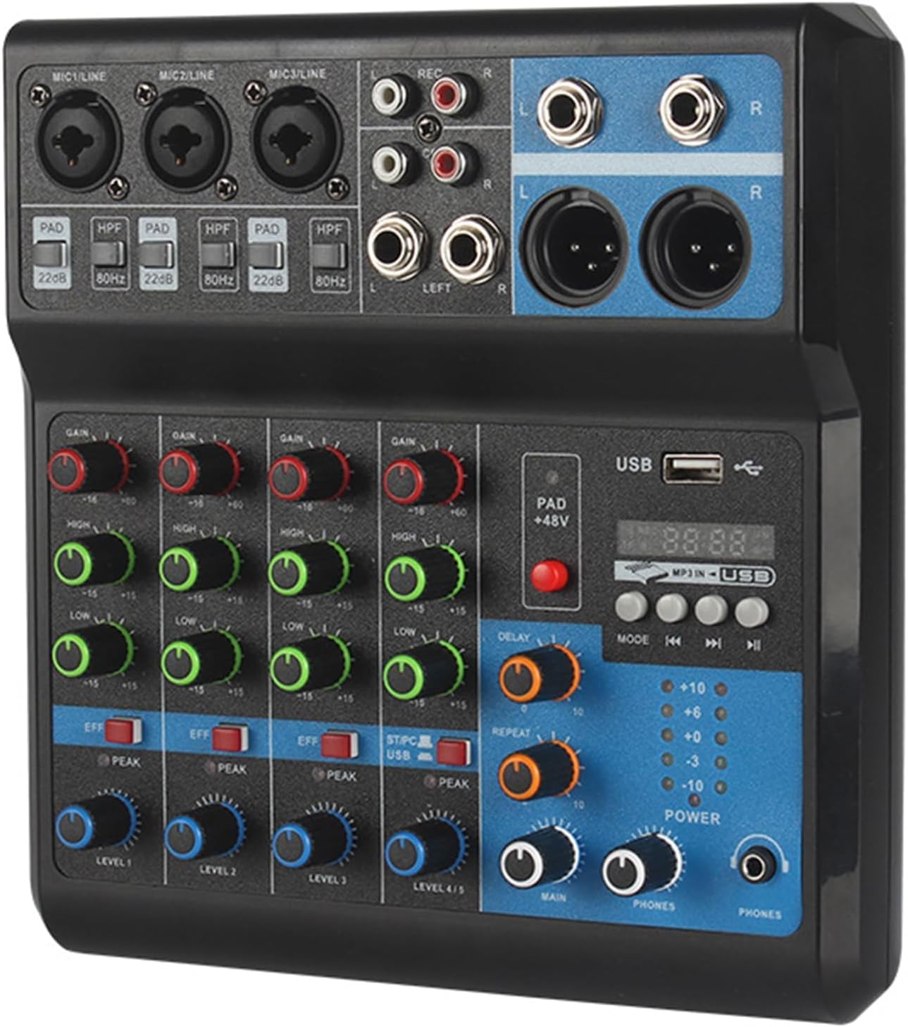 OSPSHPG 5 Channel Mini Audio Dj Mixer, Professional Audio Mixer, Monitoring Output, Computer Recording, Connecting Computer Act As Sound Card, for Recording Party