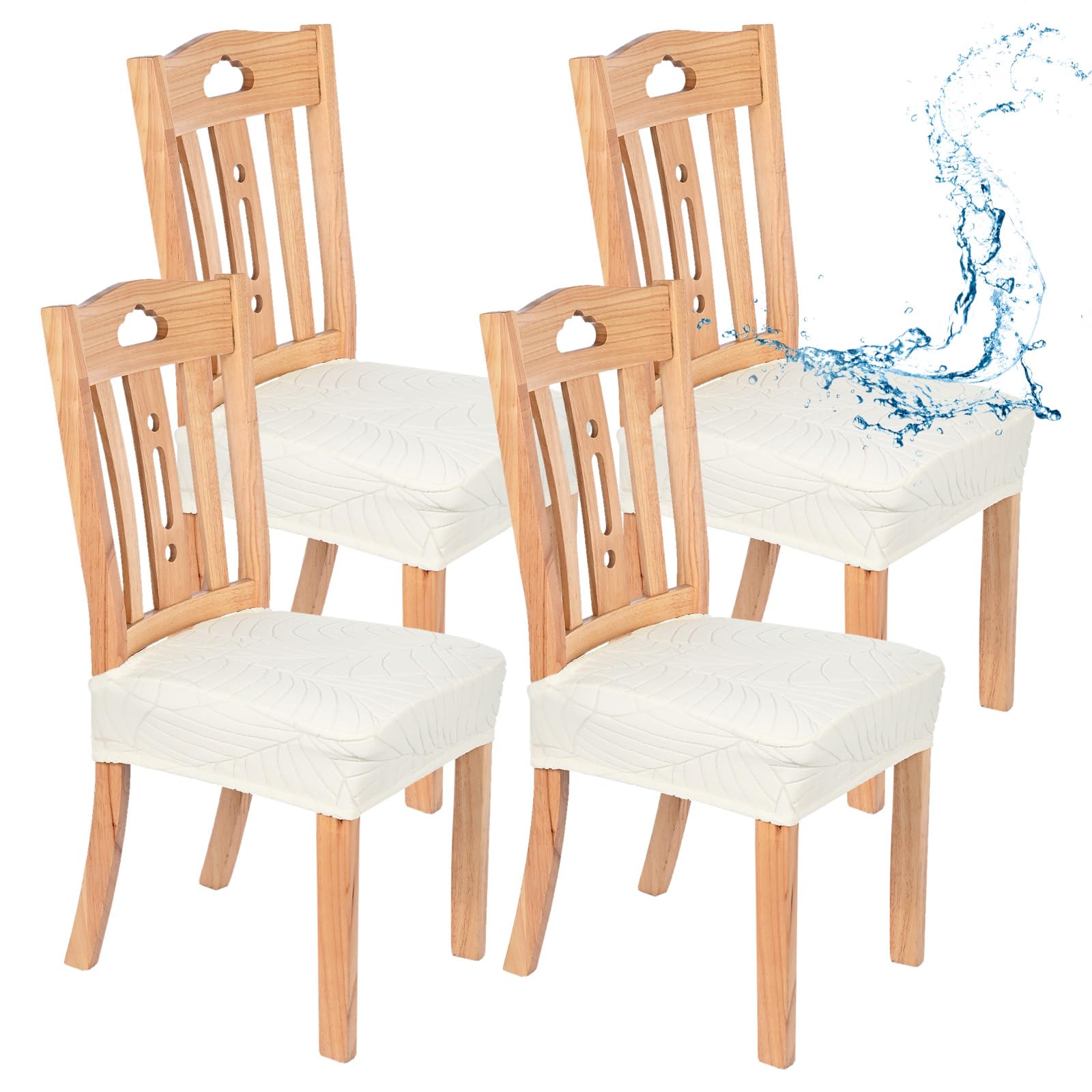 M METERXITY 4-Pack Waterproof Dining Chair Covers, Stretch Jacquard Dining Room Seat Cover for Kitchen/Home/Banquet, Removable Washable Chairs Cushion