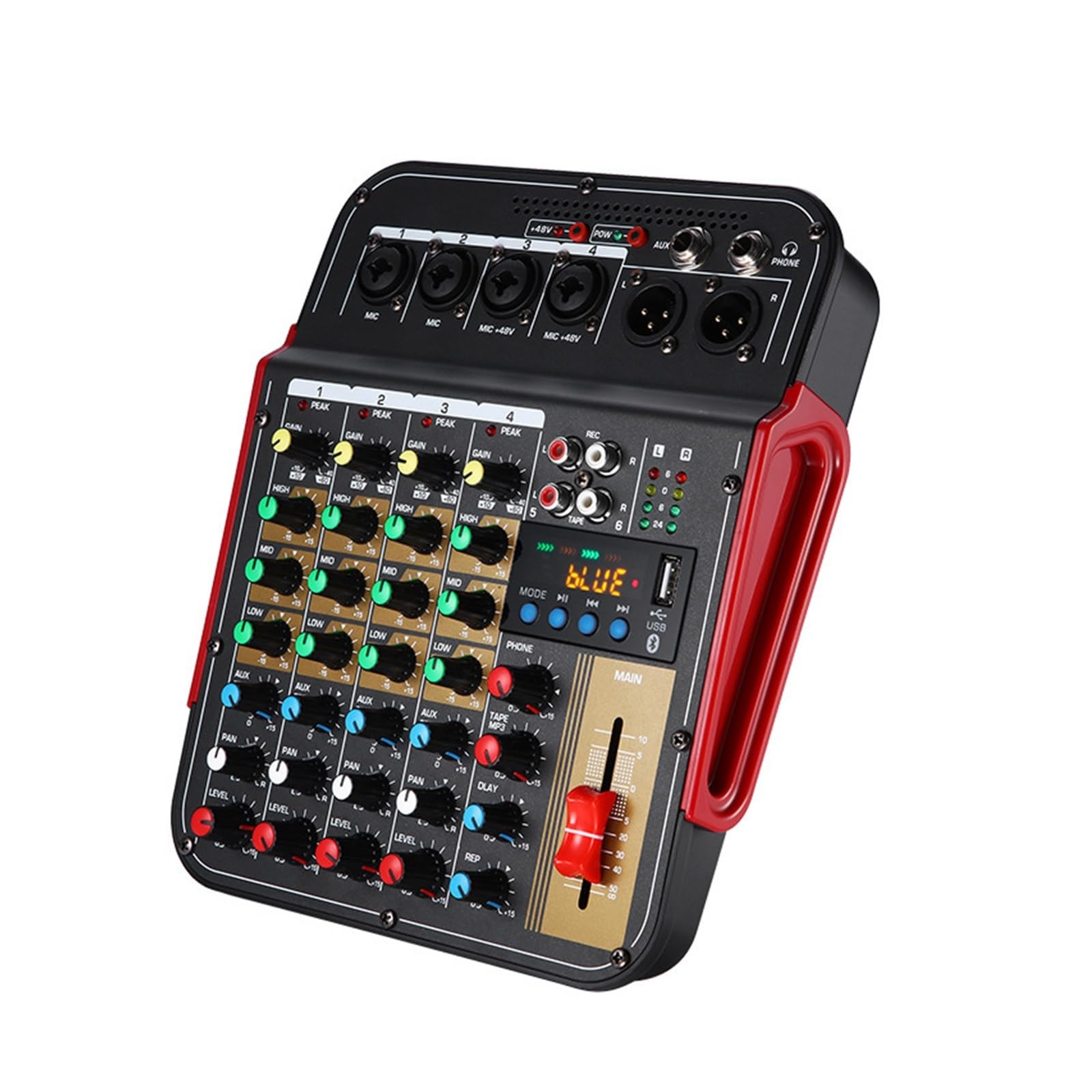 DJ-Audiomixer 6-Kanal-Audiomischer, Tragbares Mischpult, USB-Schnittstelle, 48 V Phantomspeisung, Audio-Mischverstärker Mit Effekten, Mischpult