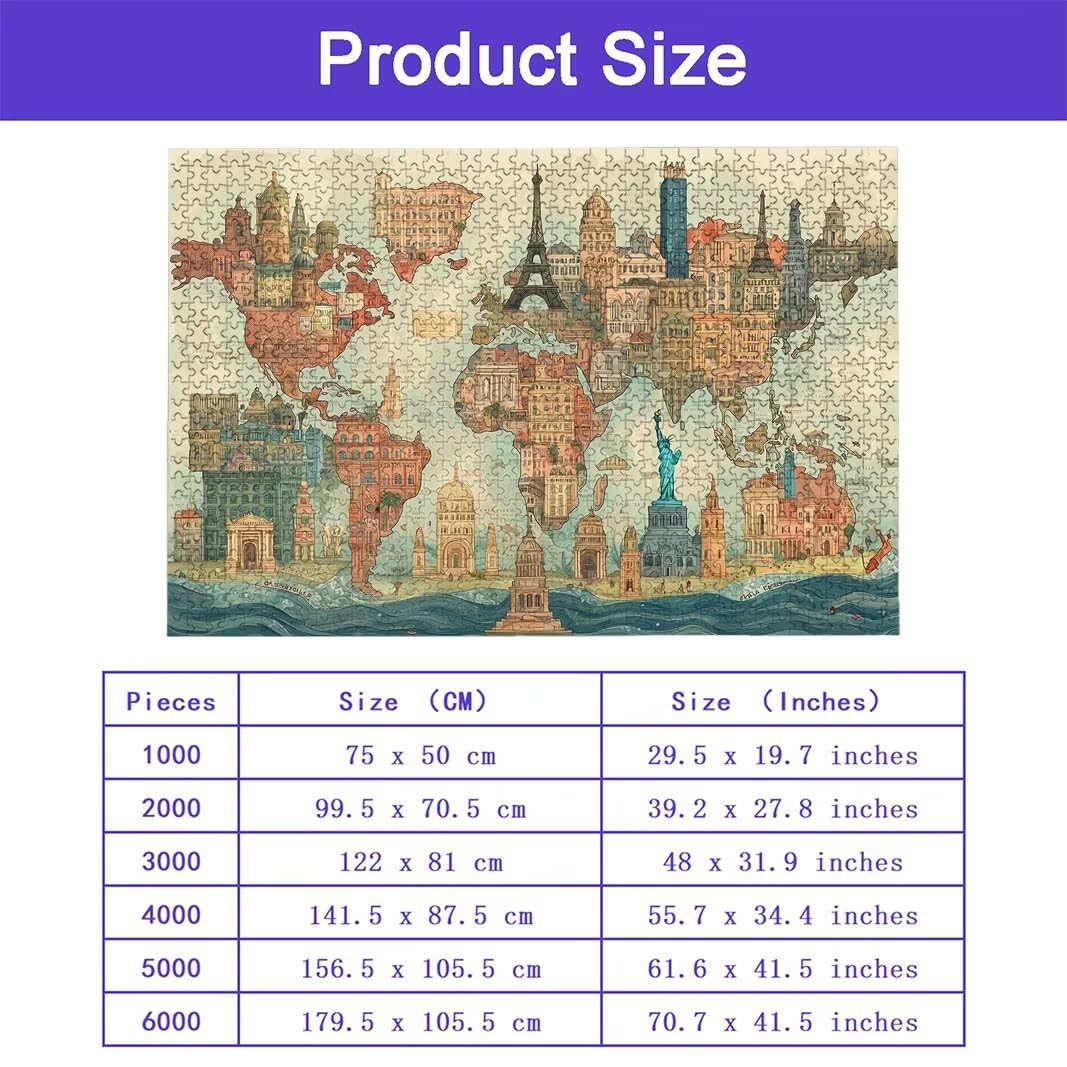 Puzzle 3000 Piezas Mapa, Puzzle Viajar para Adultos, un Rompecabezas Desafiante para Adultos, Rompecabezas Madera para Toda la Familia, Puzzles con Caja para Decoracion Hogar, Regalo Mujer, -7700