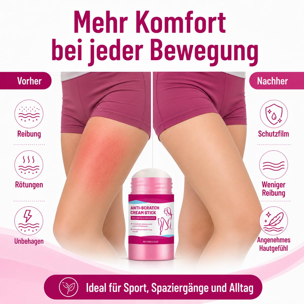 2 Stück Anti-Wundreib-Stick, Anti Chafing Stick, Anti-Chafing Balsam Stick - Reibungsschutz für Oberschenkel, Füße & Achseln - Pflege Stick für Sport, Reise & Alltag