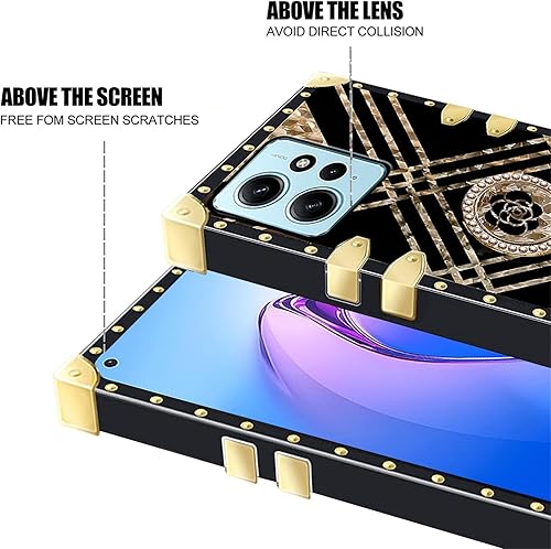 Miniatura 7 de CCSmall Funda cuadrada para Xiaomi Redmi Note 12 4G (no 5G) con soporte de anillo para mujeres y niñas, bonita decoración de metal elegante esquina