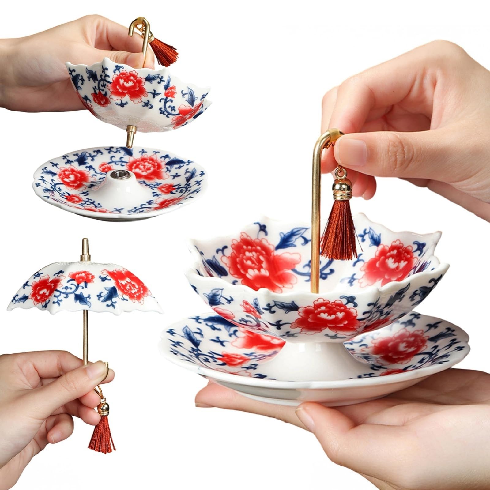 Umbrella Forma Tè Filtro in Ceramica, Cinese Blu E Bianco in Porcellana Tè Filtro Ombrello, 2026 Aggiornato Diffusore Ombrello, Con Design Rotante Per La Produzione Di Tès (B*2)