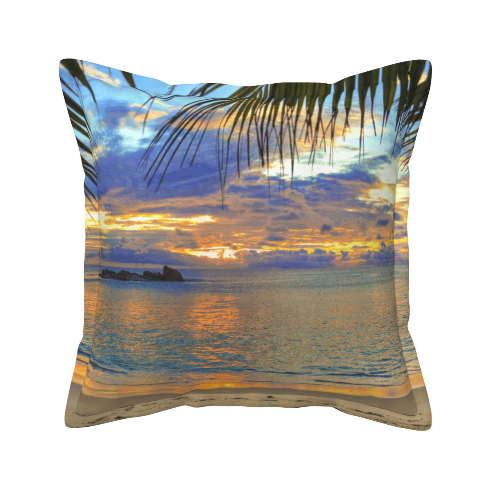 Housse de coussin coucher de soleil en similicuir carré pour déco salon bohème