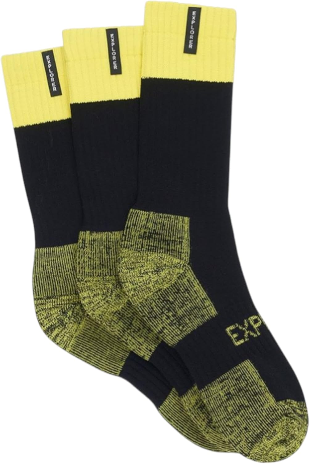 Explorer 3 Pairs Original Mens Tough Thick Work Crew Above Ankle Cotton Socks SYNH3N, Yellow, S, Yellow, Small