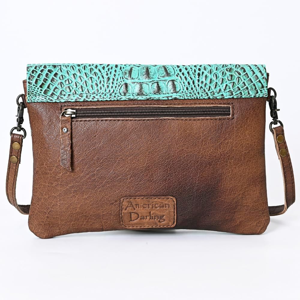American Darling Envelope Crocodile Embossed Hair on Genuine Leather Western Women Bag Handbag Purse | for Cute