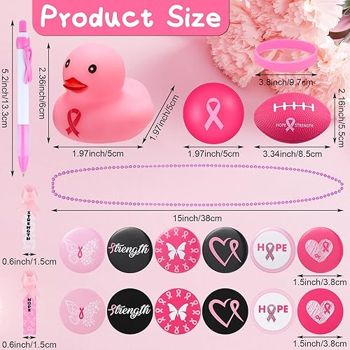 Miniatura 3 de 161 piezas de accesorios de concientización sobre el cáncer de mama, incluye cinta rosa, patos de goma, pulsera de silicona, pulsera de goma,