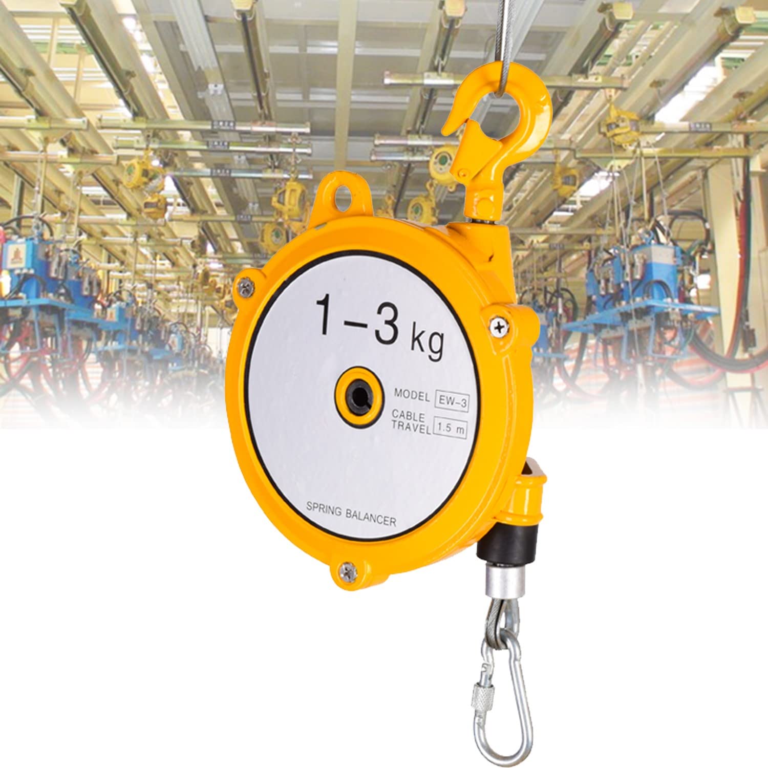 WEKONUMEX Retractable Spring Balancer, Spring Balancer Retractable Multiple Sizes Alloy Hook 1.5m Wire Rope(1-3kg)