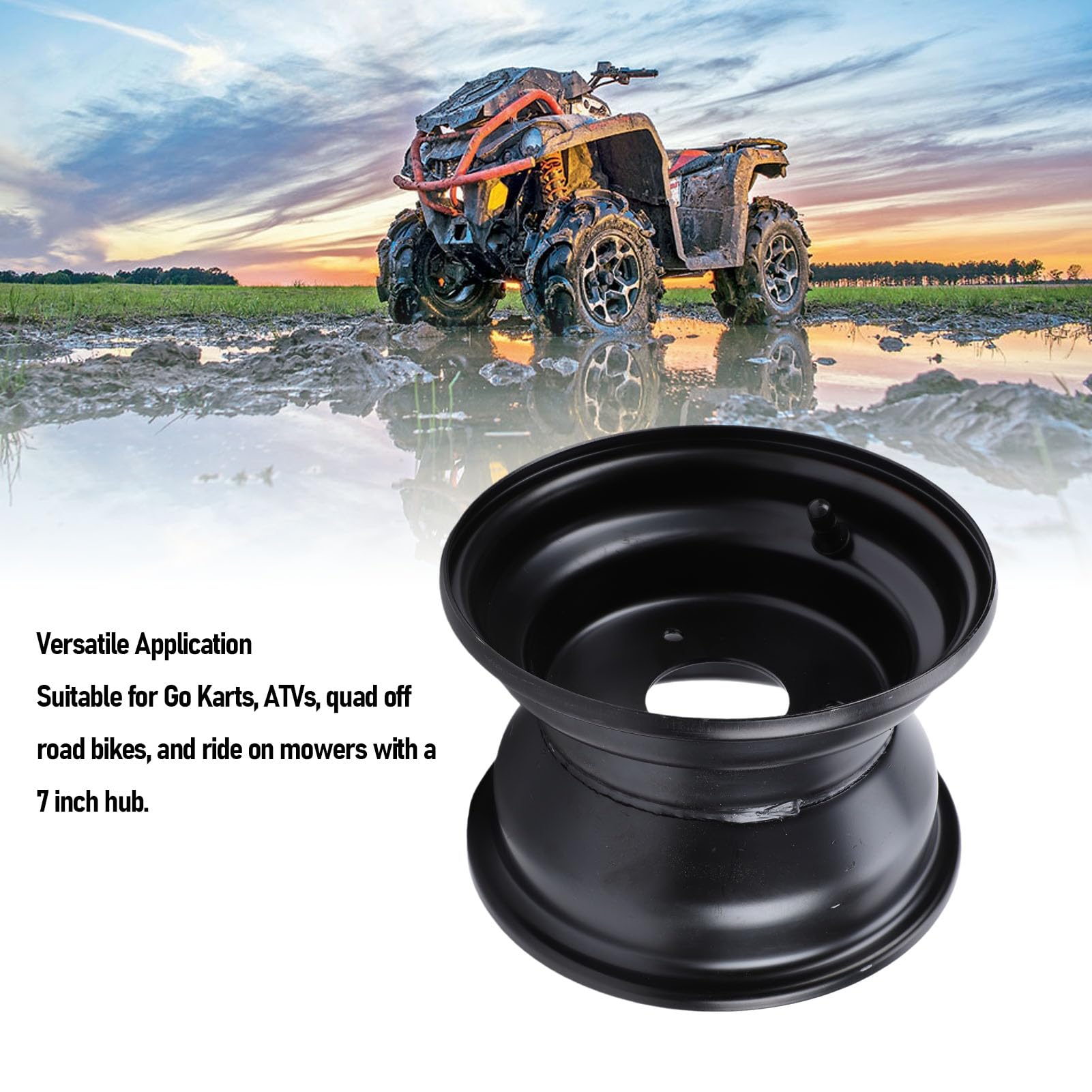 Ausla Cerchio in Acciaio 16x8-7 per ATV con della Ruota 7 Pollici e 3 Fori per Bulloni per Kazuma Quad ATV Go Kart UTV 125ml 150ml Pneumatici fuoristrada. (BLACK)