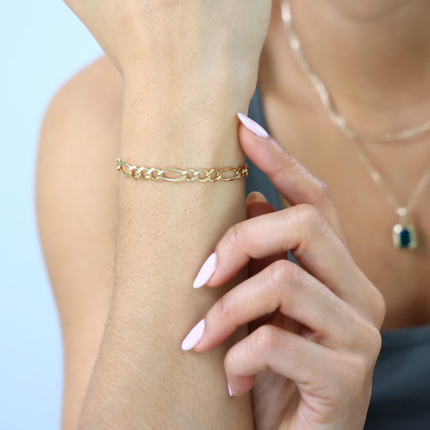 Nuragold 14k Real Yellow Gold Solid Figaro Link 5.5mm Chain Bracelet (7"-9") Italian Jewelry for Men & Women