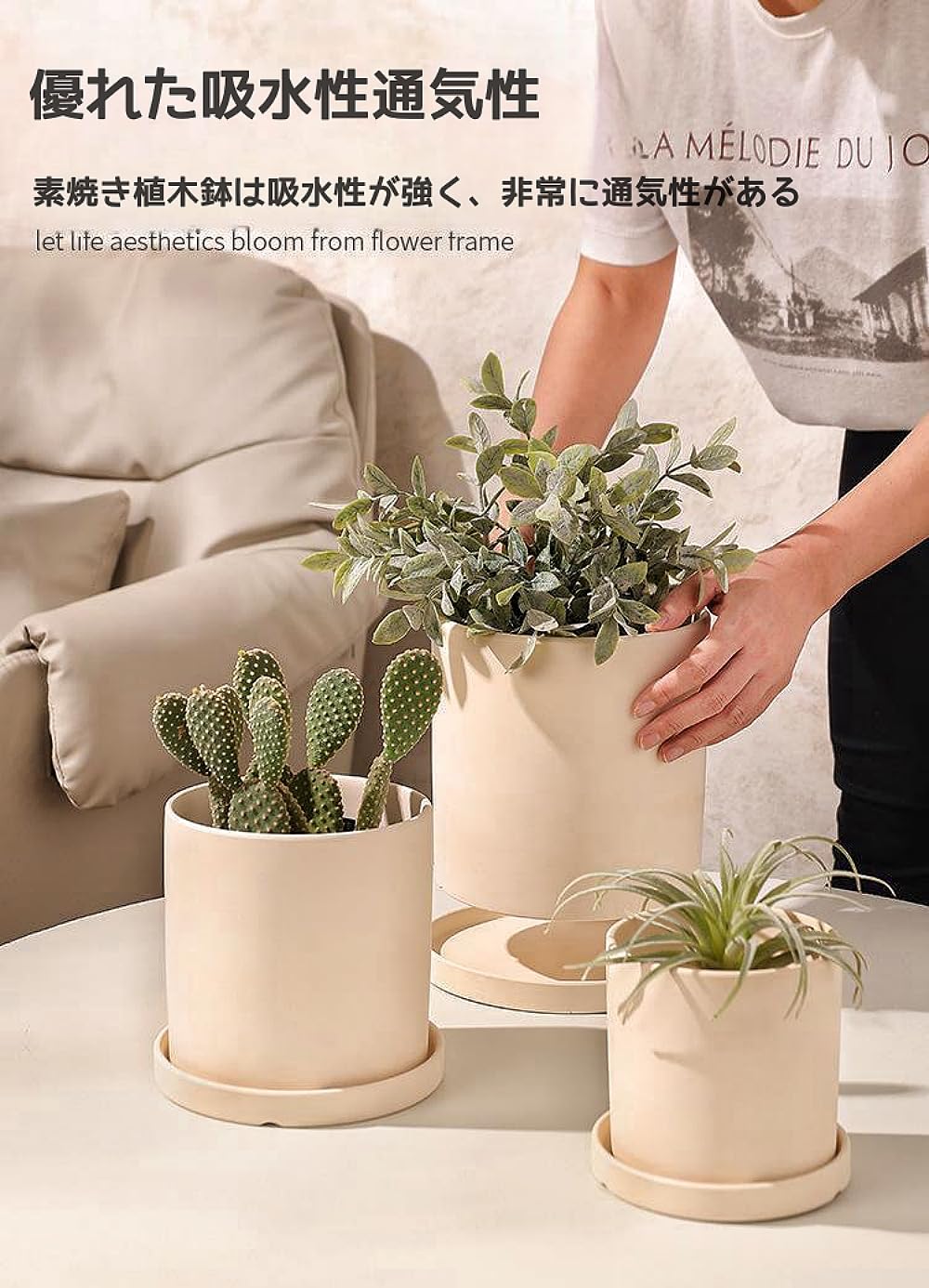 Amazon | 植木鉢 陶器鉢 素焼き植木鉢 ベージュ屋内植物用 セラミック