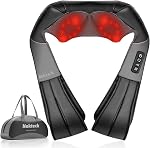 Massage du cou et du dos Shiatsu avec chaleur apaisante Nekteck Tissu électrique profond 3D Oreiller de massage pour épaule, jambe, soulagement musculaire corporel, maison, bureau et utilisation de la voiture (noir)