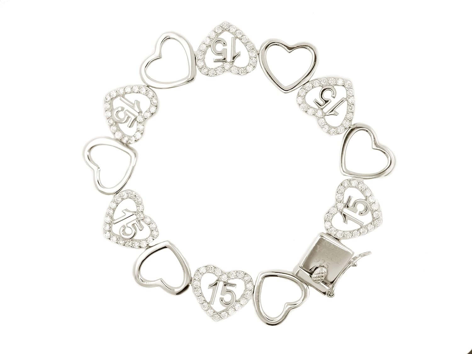 Sterling Silver Quinceanera Dancing Hearts Bracelet