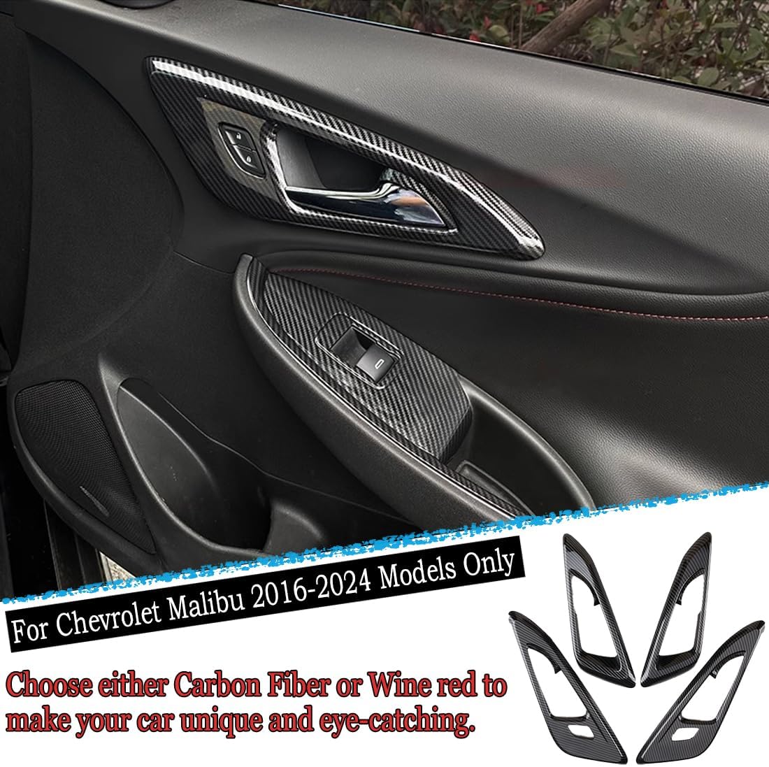 Door Handle Bowl Cover, for Chevrolet Malibu 2016 2017 2018 2019 2020 2021 2022 2023 2024 Interior Car Door Handle Bowl Cover Car Sport Accessories -Carbon Fiber