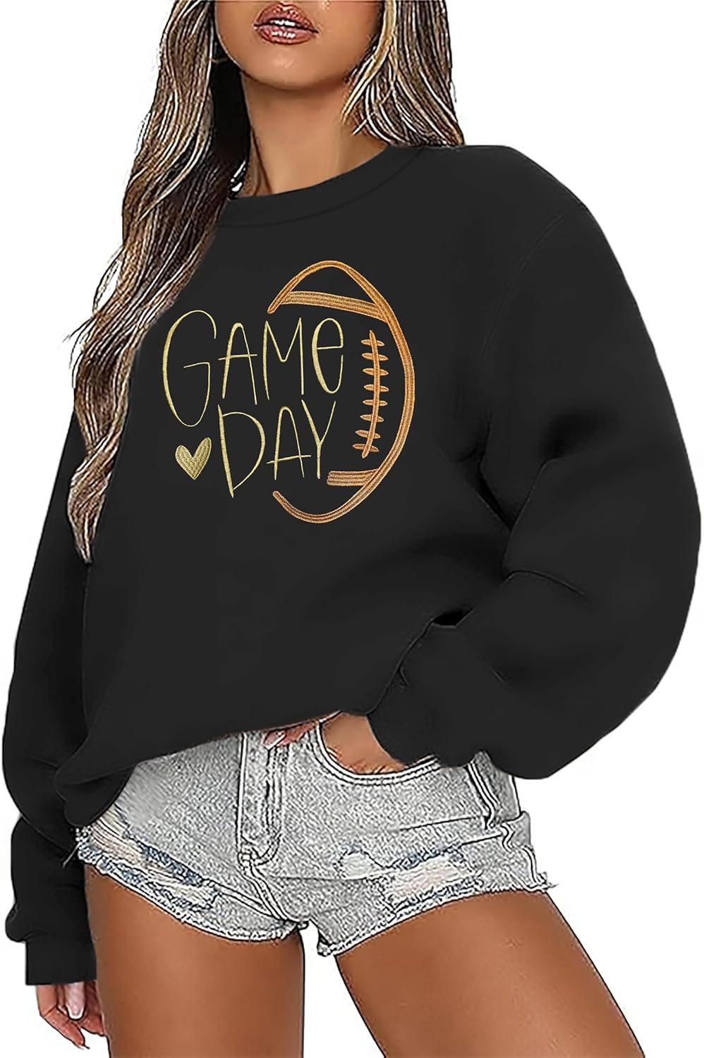 VVNTY Game Day Sweatshirts for Women: Embroidered Football Long Sleeve Shirt Oversized Football Mom Crewneck Pullover - Image 2