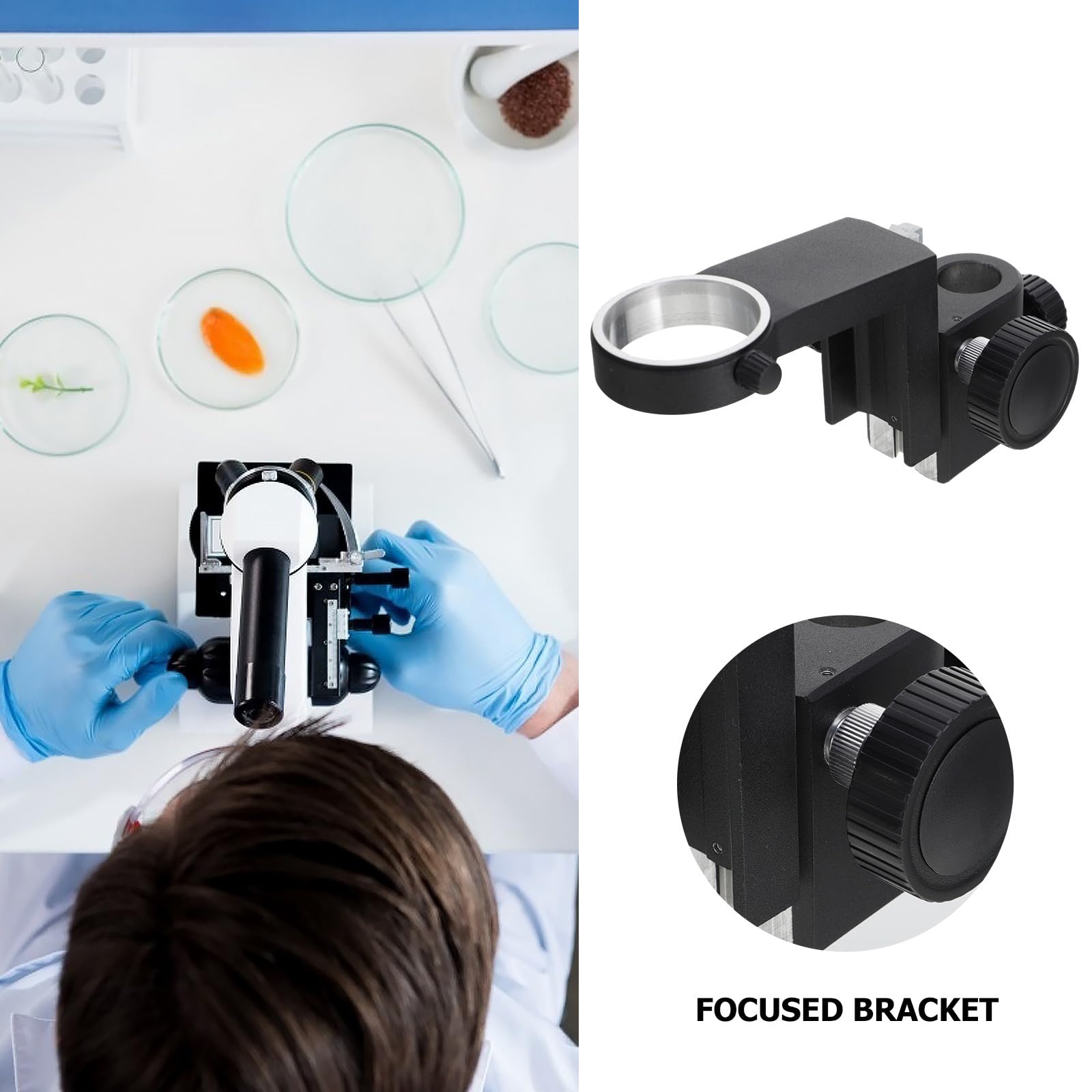 Soporte y Plástico para Microscopio Negro de Plástico de Enfoque Ligero Rendimiento Estable, Adecuado para Accesorios de Microscopía Cámaras Ópticas
