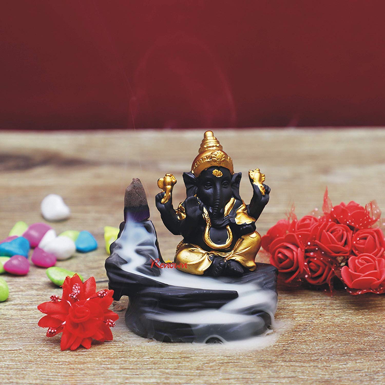 STARDOM MART Ganesh Fountain Decorative Ganesha Showpiece with 30 Scented Back Flow Incense Cone(G.G.) (Golden Ganesh) 3