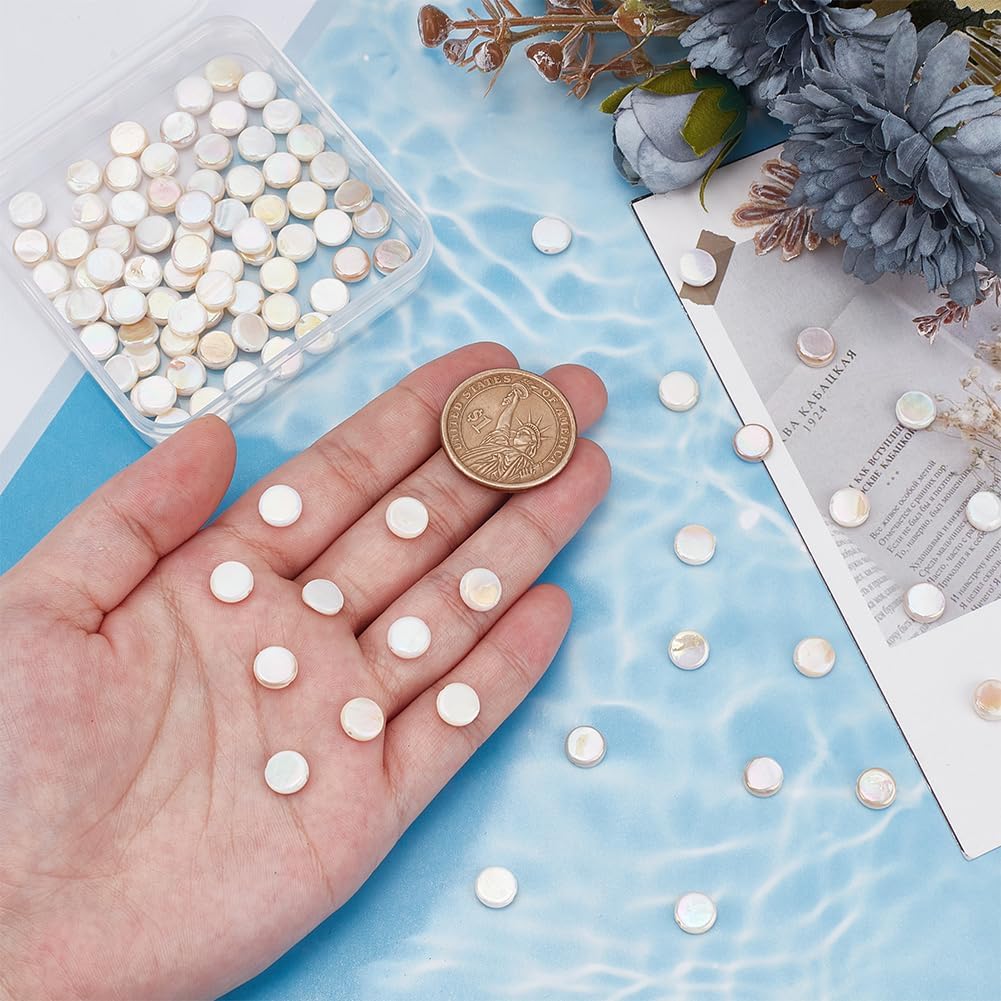 2 Strands About 98Pcs Flat Round Shell Beads 8mm Small Natural Freshwater Disc Coin Beads AB Color Smooth Shell Loose Spacer Bead for DIY Bracelets Earring Necklace Jewelry Making - Image 3