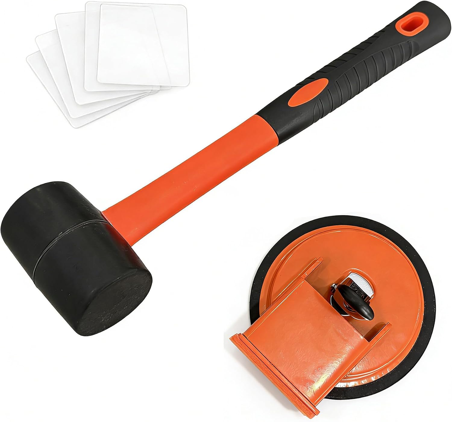 Floor Gap Fixer Tool with Rubber Mallet & 5 Reusable Sticky Pads, Enhanced Suction Cup for Laminate, Vinyl & Hardwood Floor Repair
