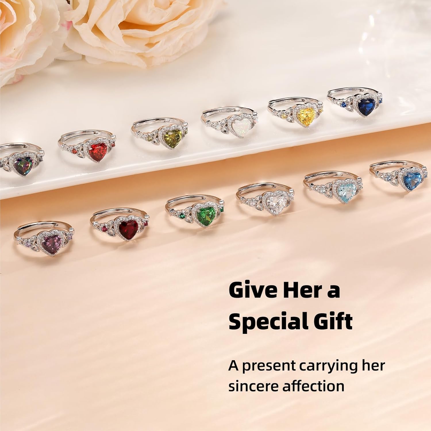 Celtic Sterling Silver Birthstone Ring for Women, Adjustable Size Trinity Knot Heart Design 925 Silver January Garnet Ring, Meaningful Birthday Gift for Girlfriend, Wife, Mom - Image 4