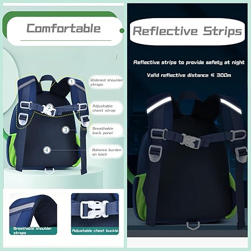 Miniatura 5 de Mochila de dinosaurio antipérdida para niños y niñas con correa de seguridad, B-azul+verde oscuro, Mochilas Daypack