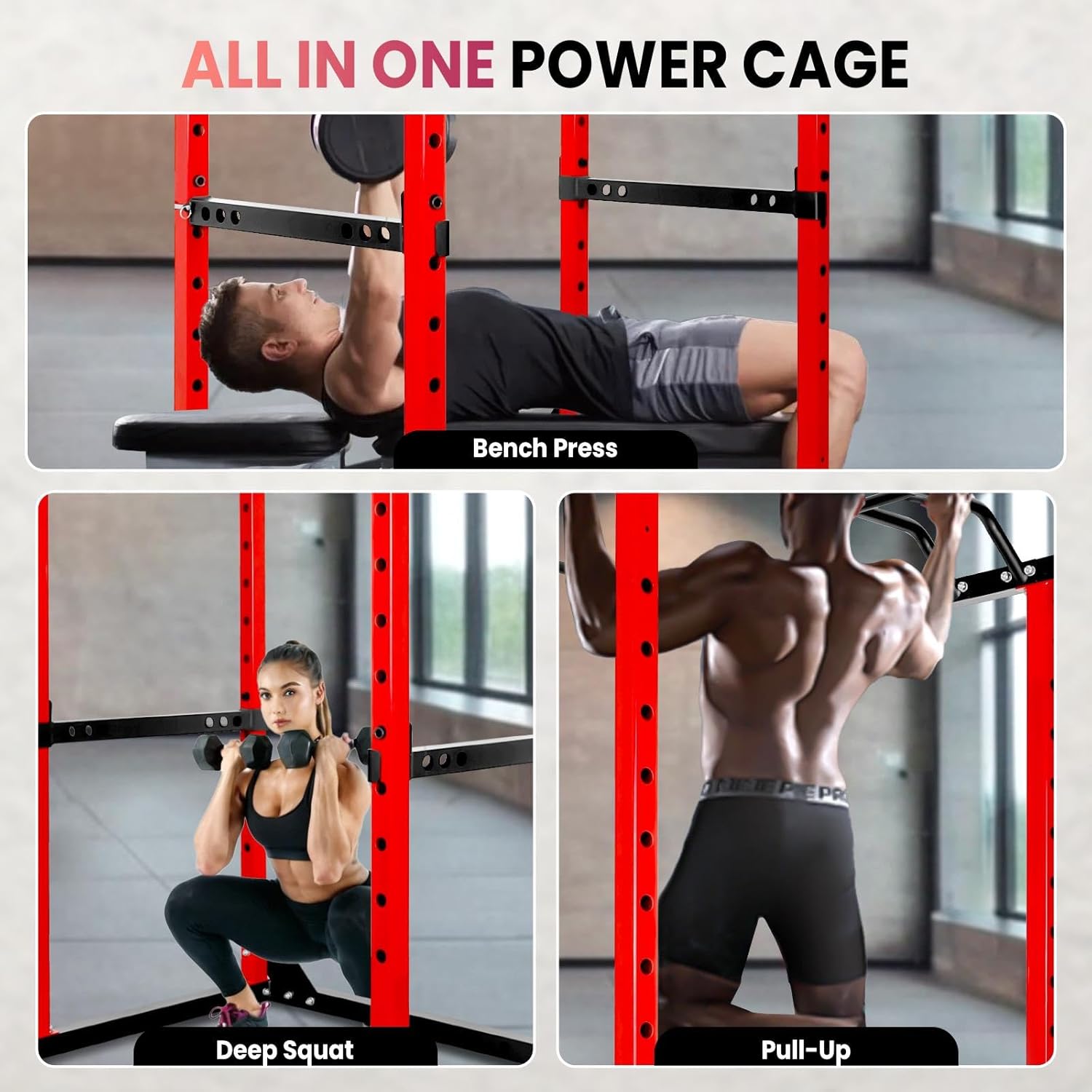 2000 LBS Adjustable Power Cage, Multifunctional Weightlifting Cage, Squat Stand with More Training Accessories, Suitable for Home Gyms