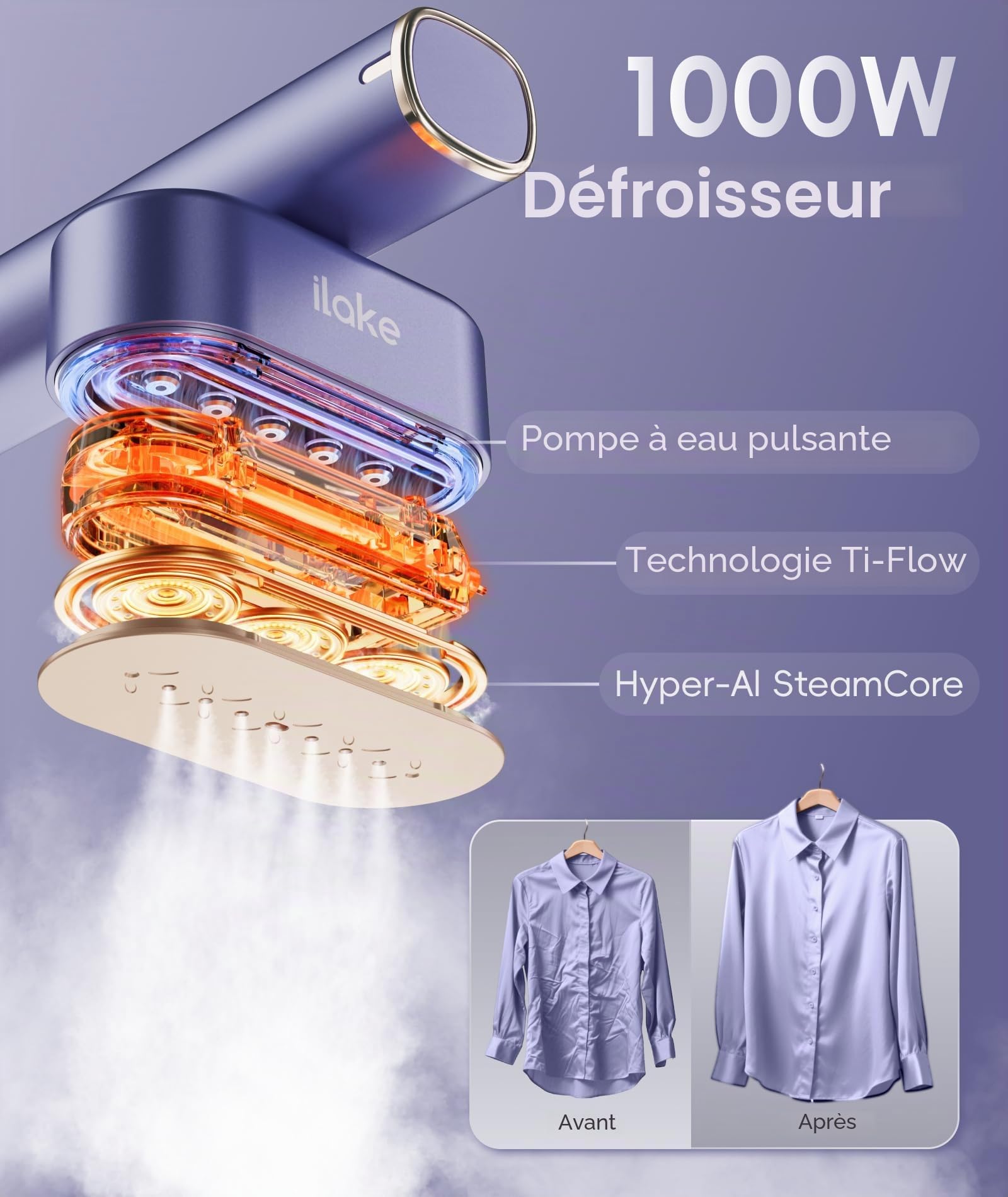 Défroisseur vapeur portable 2 en 1 pour vêtements, 100-240 V double tension, réservoir d'eau de 1000 W et 120 ml, Blue