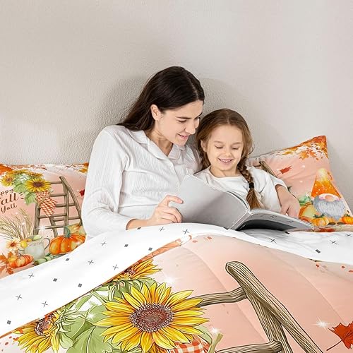 Miniatura 5 de Erosebridal Juego de ropa de cama de gnomos de Acción de Gracias, calabaza, decoración de habitación del hogar, edredón de temporada de cosecha