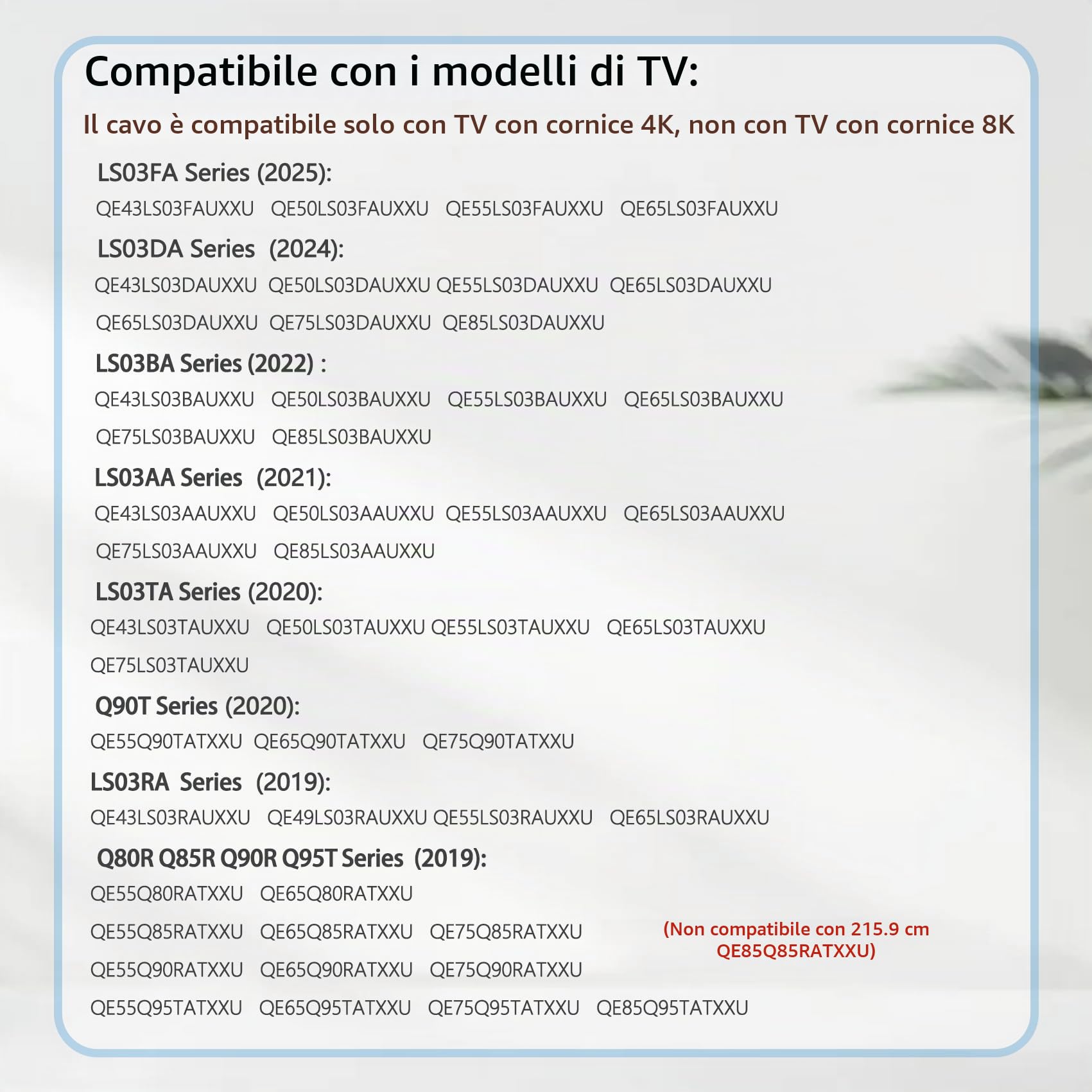 Cavo di collegamento BN39-02470A da 5 m, compatibile con Samsung The Frame QLED 4K Smart TV One Invisible Connect Cable QN43-QN85LS03B (BN39-02470A)