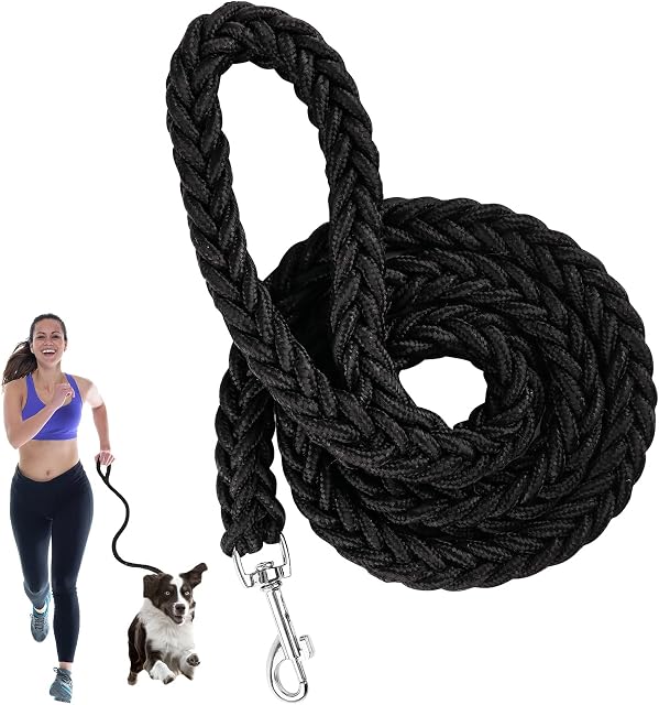 Rope Dog Lead,Strong Dog Leash with Comfortable Padded Handle,Nylon Eight Strand Braided Lead,Heavy Duty Rope,Slip Leads,Rotating Safety Buckle for Small Medium Large Dogs 1.3m (Black)