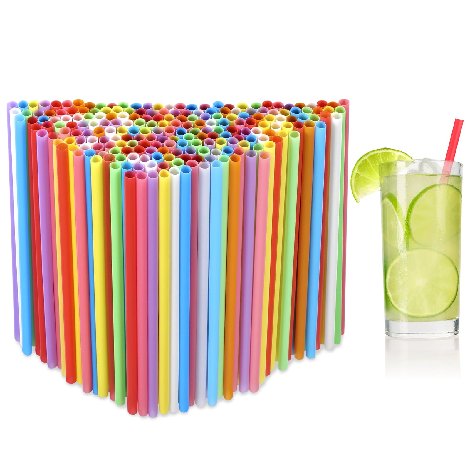 Photo 1 of [1000 Pcs] Colorful Disposable Drinking Plastic Straws - Long Cocktail Bar Bulk Straws(8.2" longX0.23" diameter)
