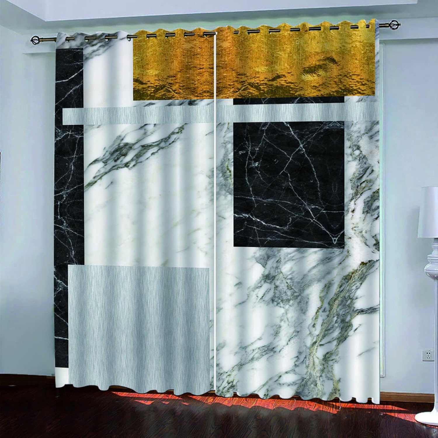 Cortinas Termicas Aislantes Frio Y Calor Con Ojales 2 Piezas Cortinas Opacas Para Ventanas Salon Dormitorio Infantil 3D Arte De Textura De Pizarra Dorada Patrón Decoración Hogar 264 X 240 Cm(An X A