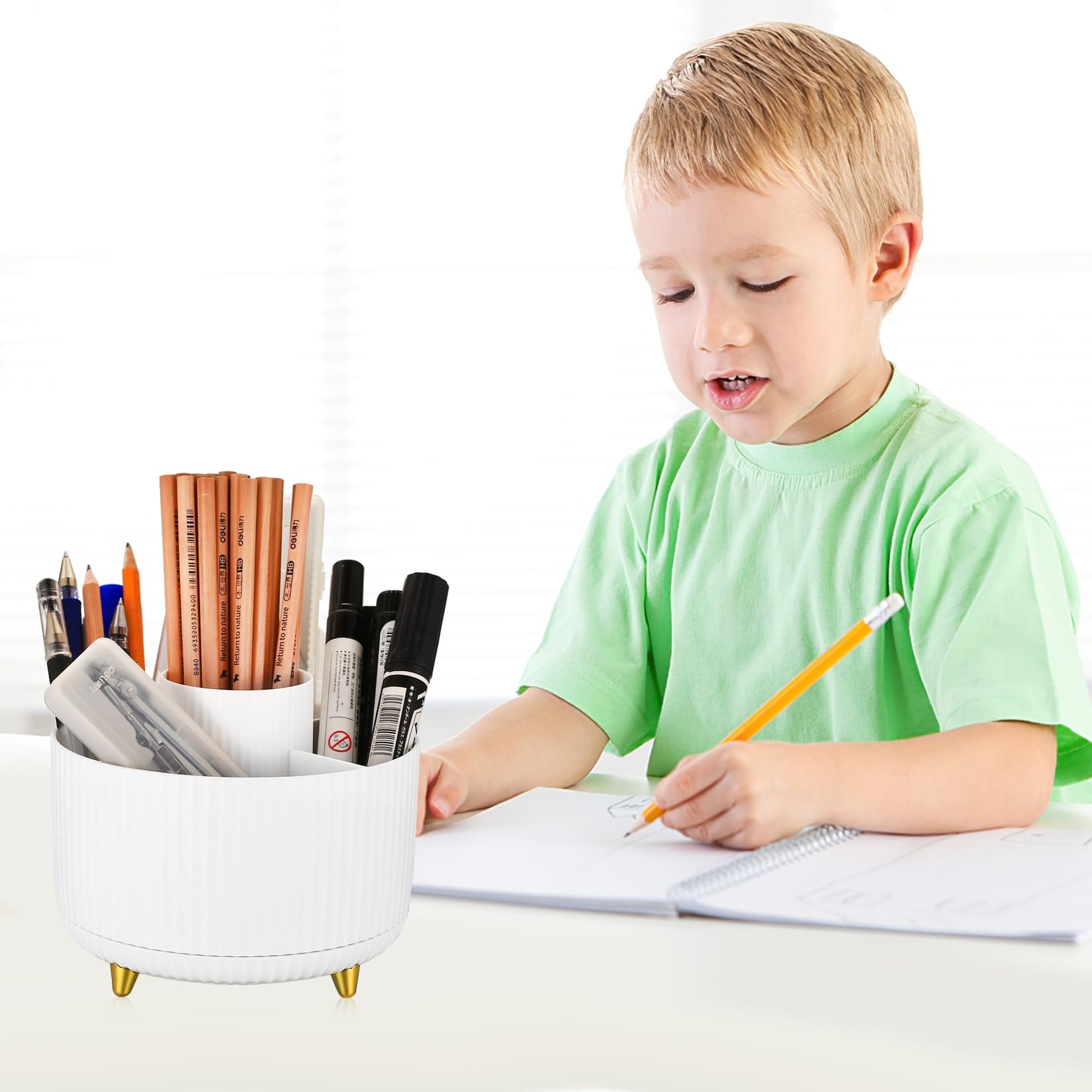 Portapenne Girevole 360° - Organizer Da Scrivania Con 9 Scomparti Rimovibili - Foto 3