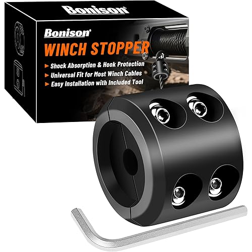 Bonison Winch Stopper for Cable. Truck UTV ATV Rubber Winch Cable Stopper, Protects Towing Hook, Synthetic Rope, Cable Line from Wear or Damage, Hawse, Bumper. (Black Winch Stopper)