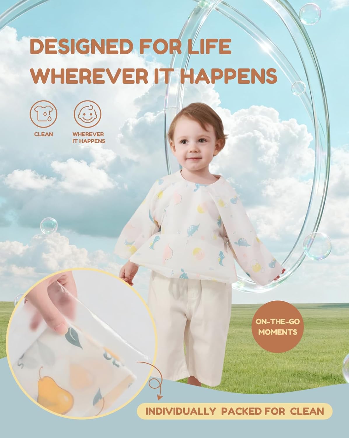 Disposable Baby Bibs for Baby Boys and Girls - Long Sleeve Bib Individually Wrapped Waterproof Baby Bibs 16/36 pcs