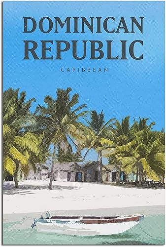 DDKIM Pósteres de viaje vintage del Caribe de República Dominicana, póster de barco de cocotero, impresiones artísticas en lienzo, pinturas para el