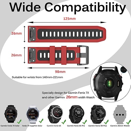 Miniatura 15 de Miimall Correa compatible con Garmin Fenix 7X/6X/5X, correa deportiva de silicona suave de 1.024 in de ancho, impermeable, para Garmin Fenix 7X