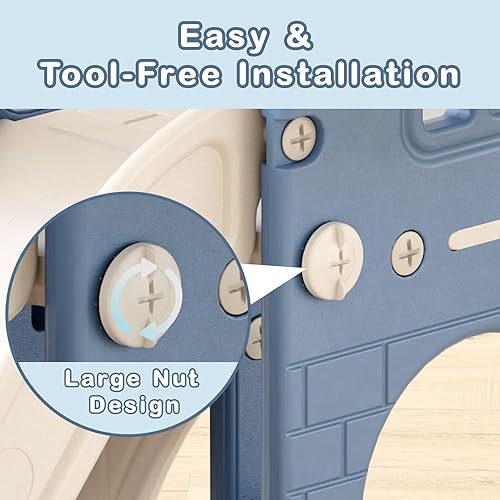 Miniatura 6 de XJD Tobogán 5 en 1 para niños pequeños de 1 a 3 años, juego para interiores y exteriores con aro de baloncesto y pelota, espacio de almacenamiento y