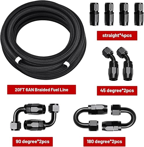 Miniatura 10 de Piodelo Kit universal de manguera de línea de combustible CPE 6AN CPE de 10 pies, 38 pulgadas, nailon trenzado de acero inoxidable, manguera de