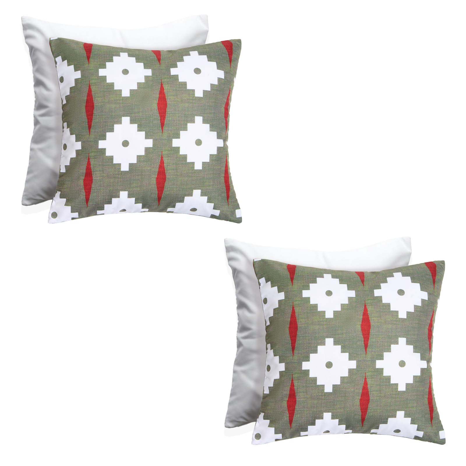 OHS Geometric Cushions with Covers Included 45 x 45cm Set of 2 Outdoor Cushions Waterproof Soft Decorative Patio Garden Bench Cushion Home Decor Outdoor Pillows with Invisible Zipper, Olive
