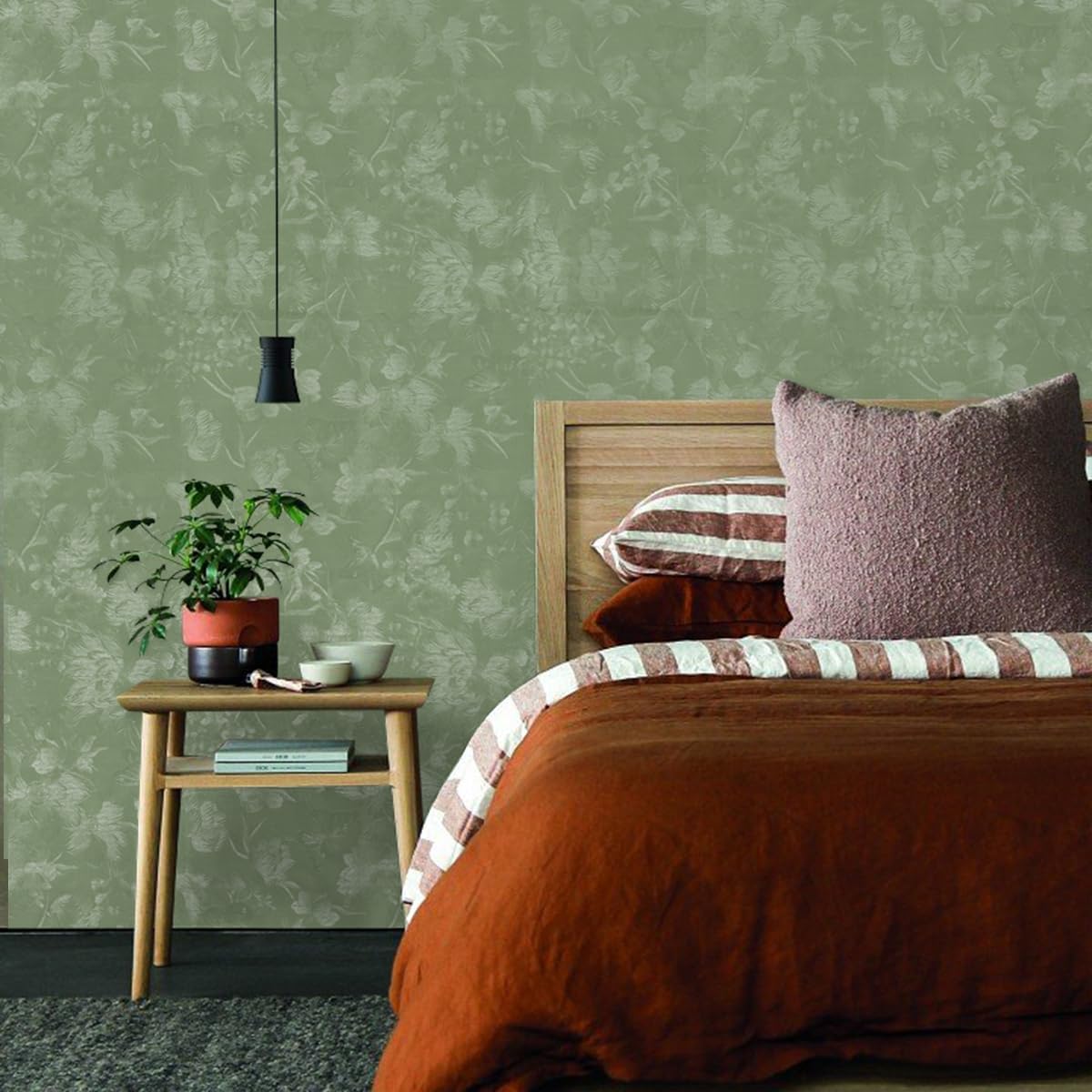Green Wallpaper Peel and Stick Floral Textured Wallpaper 17.3inch x 196.8inch Embossed Wall Paper Vintage Floral Contact Paper Bedroom Shelf Liner Decor Self Adhesive Green Flower Vinyl